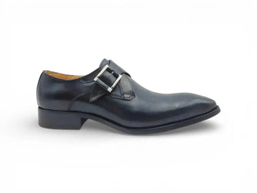 Carrucci Shoes Monk Strap Buckle Leather Dress Shoes in Navy