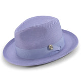 Montique Belmont Pinch Front Polybraid Straw Fedora in Lavender