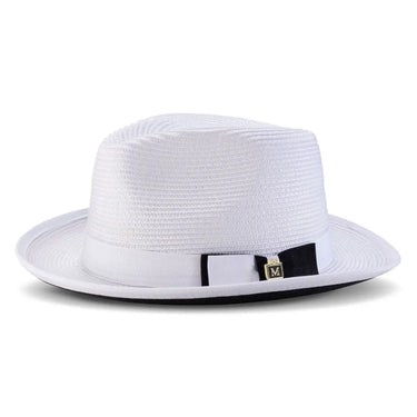 Montique Collins Pinch Front Color Bottom Straw Fedora in White / Black #color_ White / Black
