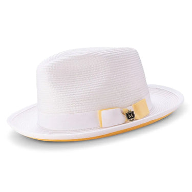 Montique Collins Pinch Front Color Bottom Straw Fedora in White / Canary