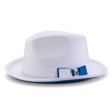 Montique Collins Pinch Front Color Bottom Straw Fedora in White / Cobalt
