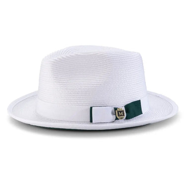 Montique Collins Pinch Front Color Bottom Straw Fedora in White / Emerald