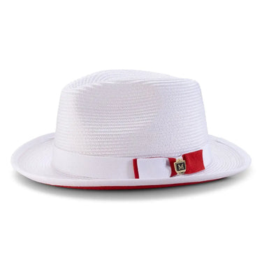 Montique Collins Pinch Front Color Bottom Straw Fedora in White / Red