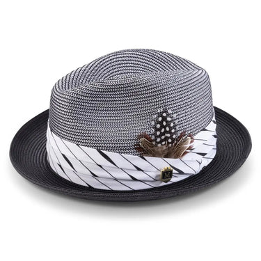 Montique Intrepid Two-Toned Polybraid Straw Fedora in Black #color_ Black