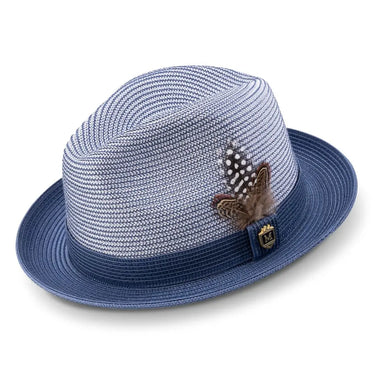 Montique Oliver Two-Toned Polybraid Straw Fedora in Navy #color_ Navy