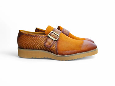 Carrucci Shoes Multi Media Buckle Monkstrap Shoe in Cognac