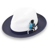 Ferrecci Tapa in Navy and White Crushable Straw Fedora