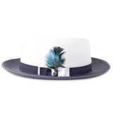 Ferrecci Tapa in Navy and White Crushable Straw Fedora