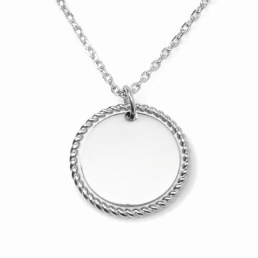 Stainless Steel Engravable Round Rope Edge Pendant Women's Box Chain Necklace