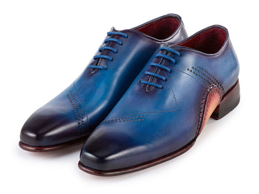 Paul Parkman Men's Opanka Construction Hand-Painted Oxfords in Blue