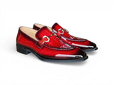 Carrucci Shoes Patent Leather Buckle Loafer in Burgundy