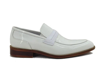 Carrucci Shoes Patent Leather Tuxedo Penny Loafer in White