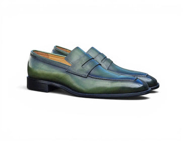 Carrucci Shoes Patina Finished Penny Loafer in Olive