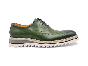 Carrucci Patina Wing-tip Oxford Medallion Shoe in Olive