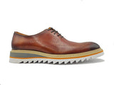 Carrucci Patina Wing-tip Oxford Medallion Shoe in Cognac