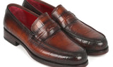 Paul Parkman Croco-Embossed Calfskin Penny Loafers in Brown
