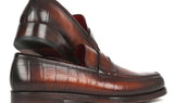 Paul Parkman Croco-Embossed Calfskin Penny Loafers in Brown