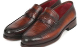 Paul Parkman Croco-Embossed Calfskin Penny Loafers in Brown