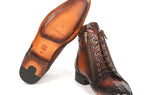 Paul Parkman Croco-Textured Calfskin Handmade Zipper Boots in Brown Burnished