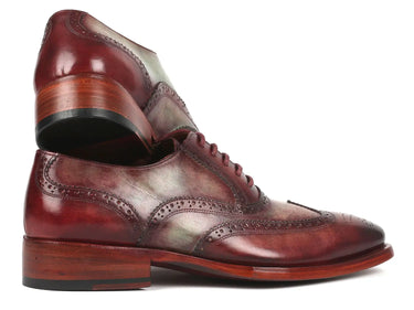 Paul Parkman Goodyear Welted Men's Two Tone Wingtip Oxfords in Green & Bordeaux