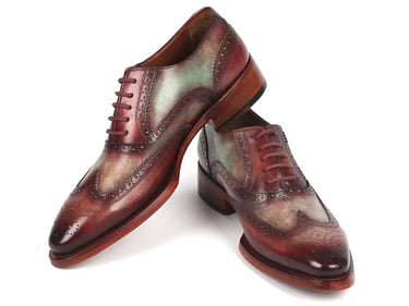 Paul Parkman Goodyear Welted Men's Two Tone Wingtip Oxfords in Green & Bordeaux