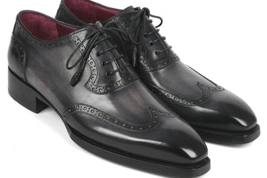 Paul Parkman Goodyear Welted Men's Wingtip Oxfords in Black & Gray