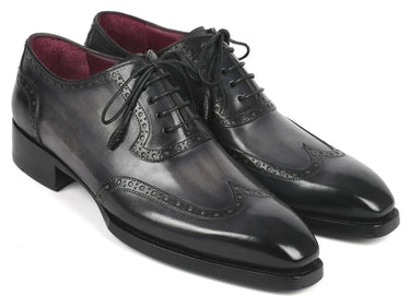 Paul Parkman Goodyear Welted Men's Wingtip Oxfords in Black & Gray