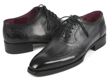 Paul Parkman Goodyear Welted Men's Wingtip Oxfords in Black & Gray