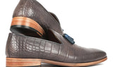 Paul Parkman Men's Crocodile Embossed Calfskin Tassel Loafer in Gray