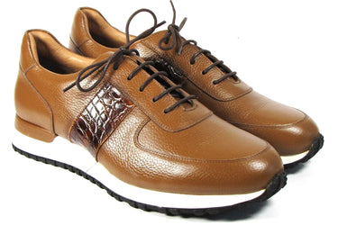 Paul Parkman Men's Floater Leather Sneakers in Cognac