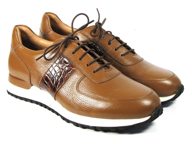 Paul Parkman Men's Floater Leather Sneakers in Cognac