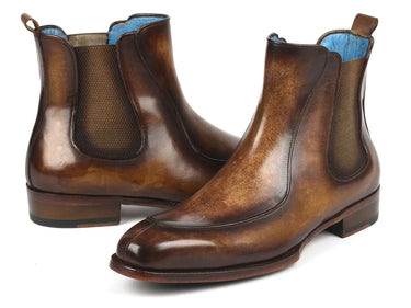 Paul Parkman Men's Handpainted Chelsea Boots Goodyear Welted in Brown