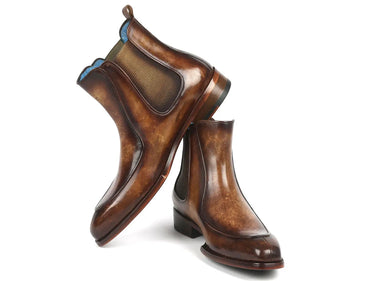 Paul Parkman Men's Handpainted Chelsea Boots Goodyear Welted in Brown