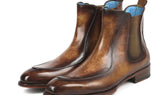 Paul Parkman Men's Handpainted Chelsea Boots Goodyear Welted in Brown