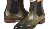 Paul Parkman Men's Handpainted Chelsea Boots Goodyear Welted in Green