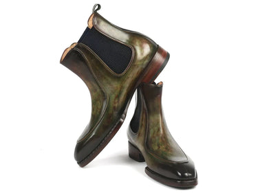 Paul Parkman Men's Handpainted Chelsea Boots Goodyear Welted in Green