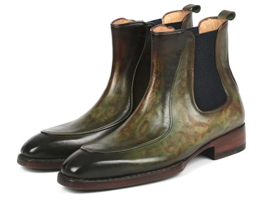 Paul Parkman Men's Handpainted Chelsea Boots Goodyear Welted in Green