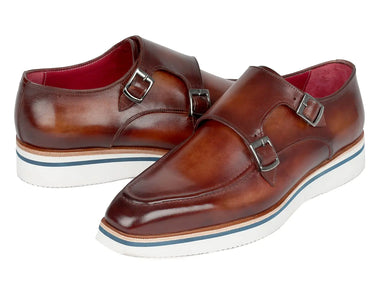 Paul Parkman Men's Smart Casual Monkstrap Shoes in Brown Leather