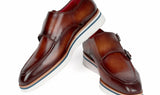 Paul Parkman Men's Smart Casual Monkstrap Shoes in Brown Leather