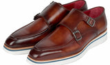 Paul Parkman Men's Smart Casual Monkstrap Shoes in Brown Leather