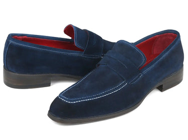 Paul Parkman Men's Suede Penny Loafers in Navy