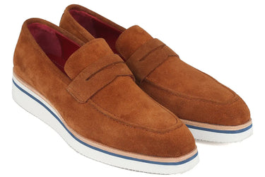 Paul Parkman Men's Suede Smart Casual Penny Loafers in Camel