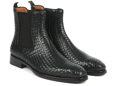 Paul Parkman Men's Woven Leather Chelsea Boots in Black