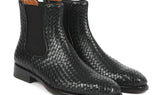 Paul Parkman Men's Woven Leather Chelsea Boots in Black