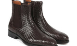 Paul Parkman Men's Woven Leather Chelsea Boots in Chocolate Brown