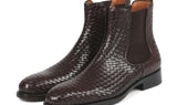 Paul Parkman Men's Woven Leather Chelsea Boots in Chocolate Brown