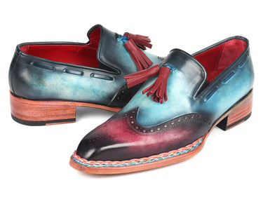 Paul Parkman Norwegian Welted Tassel Loafers in Blue & Purple