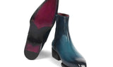 Paul Parkman Side Zipper Boots Goodyear Welted in Blue Burnished