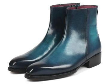 Paul Parkman Side Zipper Boots Goodyear Welted in Blue Burnished