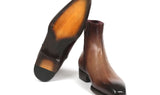 Paul Parkman Side Zipper Boots Goodyear Welted in Brown Burnished